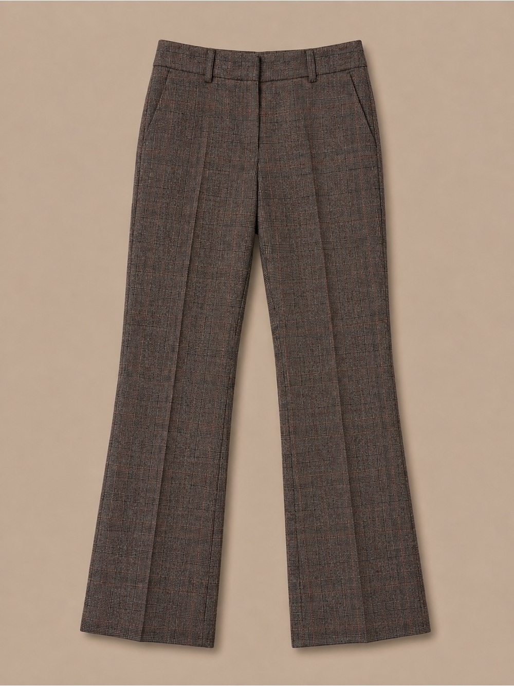 Tailored Wool-Blend Women’s Trousers in Brown Plaid